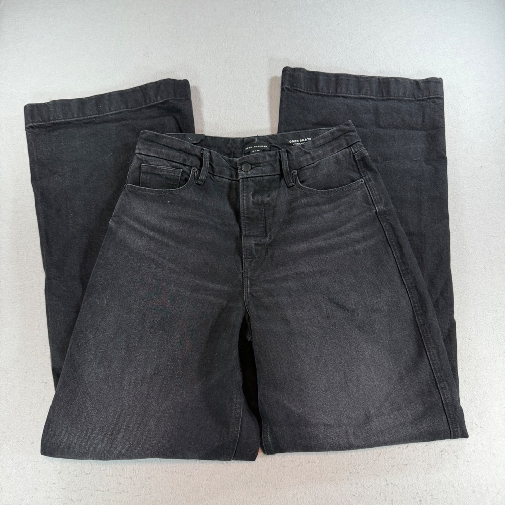 Good American Good Skate High Rise Wide Leg Jeans Black 8/29 GSKTTH062BT